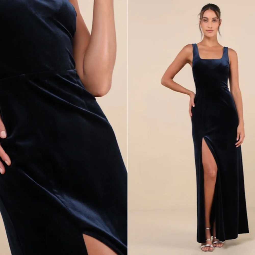 LULU's Bridesmaid Prom Wedding Special Event Modern Chic Sexy Velvet Maxi_3